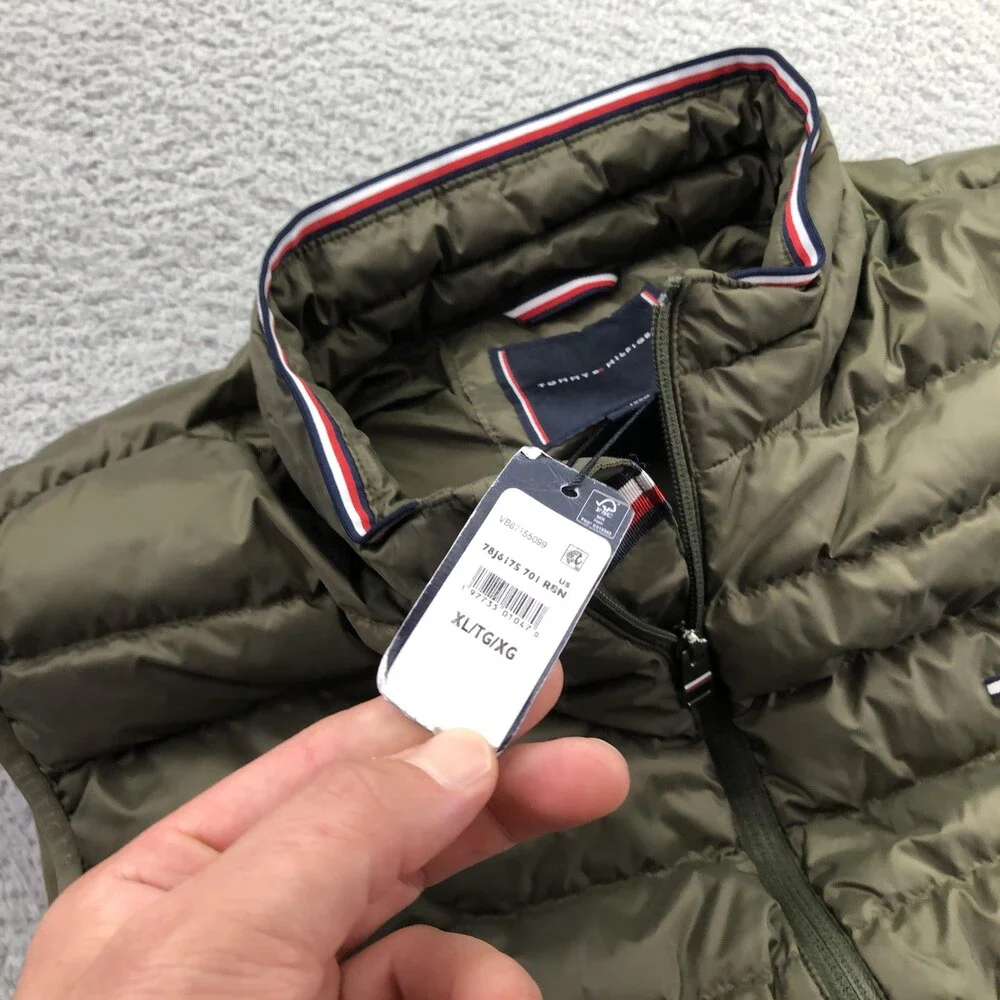 Tommy Hilfiger Vest Mens XL Green Puffer Full Zip Lightweight Outdoor Quilted